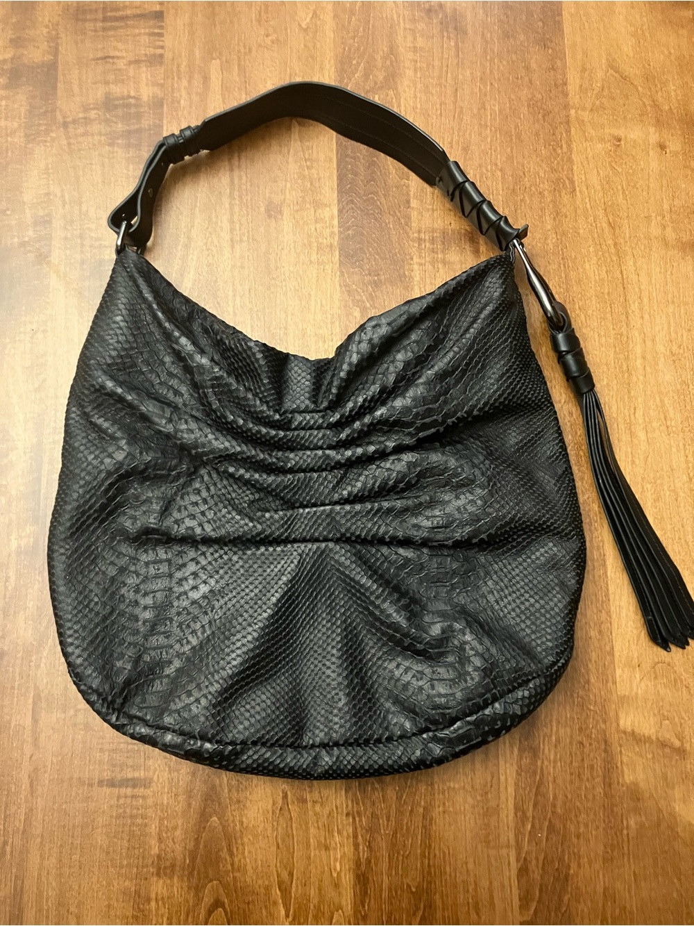 Halston Heritage black hobo bag ruched